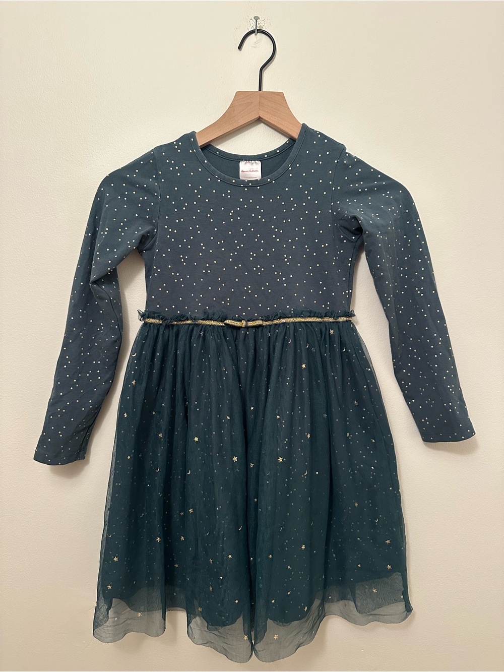 Hanna Andersson Shimmer Star Dress Dark Ponderosa Green Cotton
